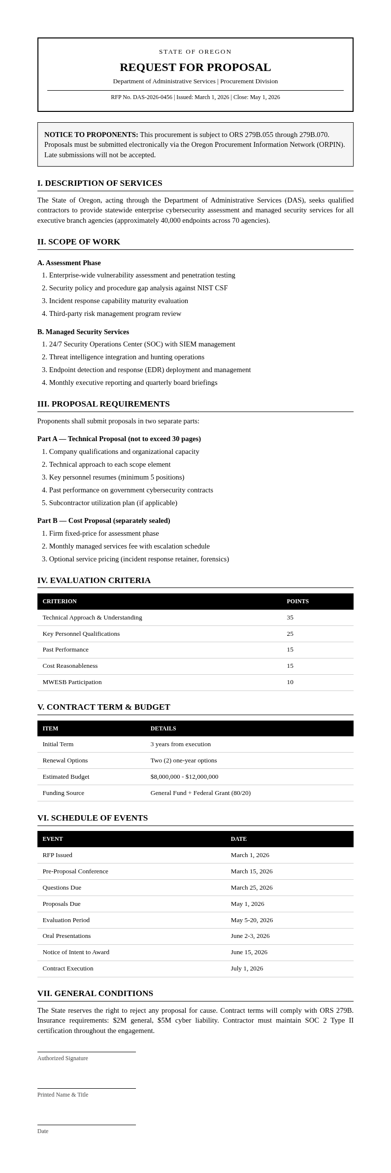 Government Request for Proposal